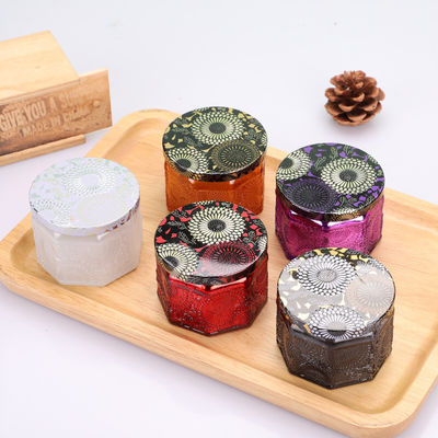 Good price 八角形のガラス浮彫りにされた蝋燭の瓶はふたとの贅沢な多色4oz 8ozを空ける オンライン